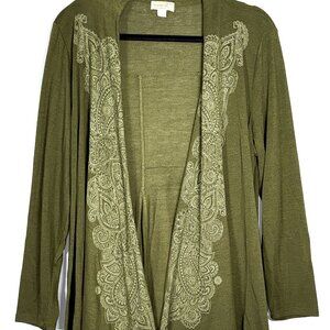 One World Let Live Paisley Rhinestone Floral Open Front Cardigan Sweater 2X